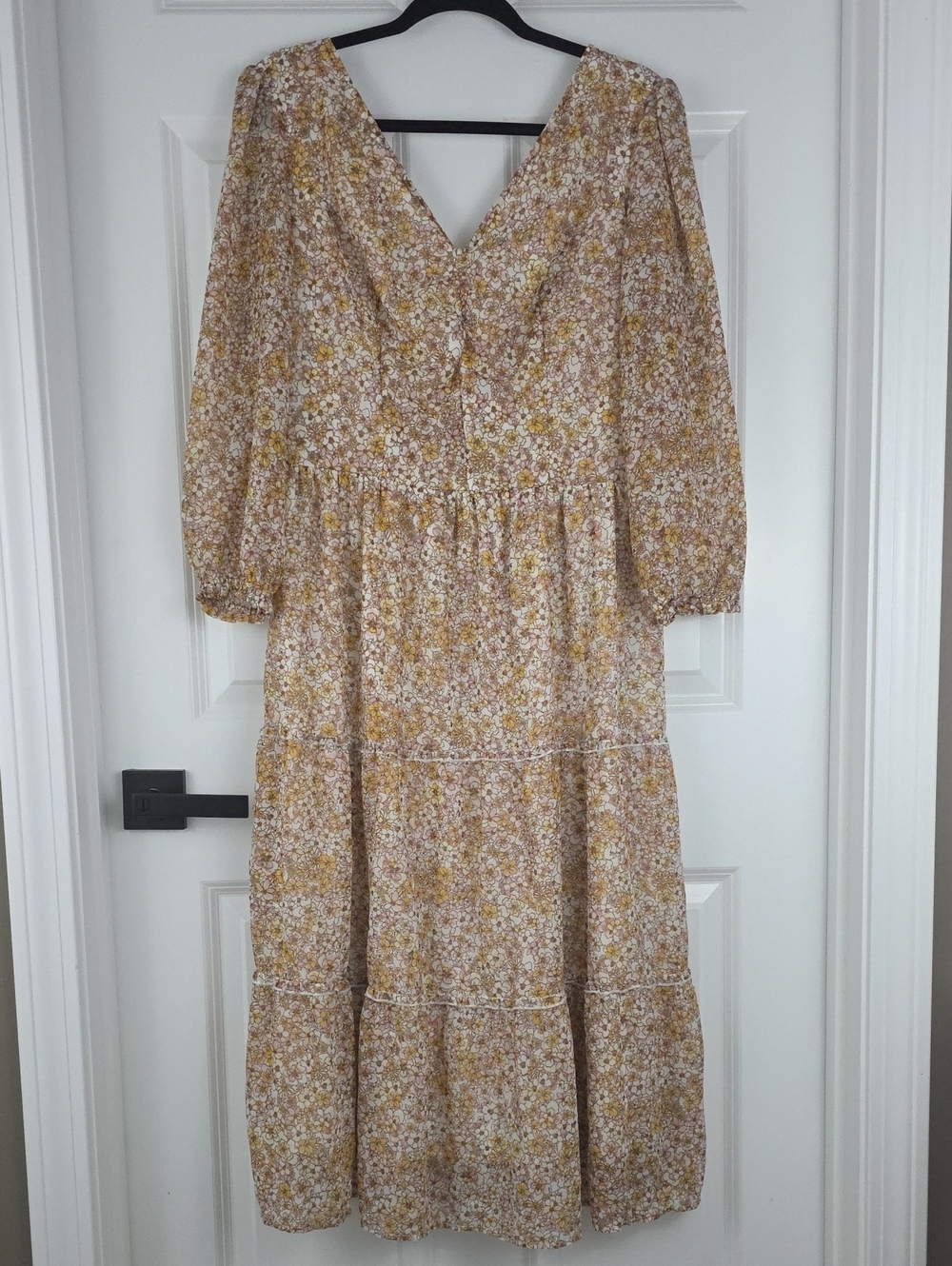 Sincerely Jules Prairie Cottagecore Floral Smocked Back Boho Tiered Midi Dress